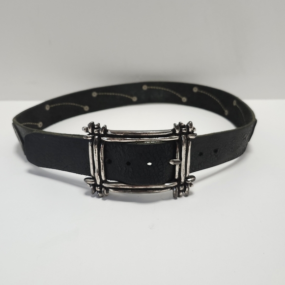 Brave Belt Works Y2k Belt Buckle And Belt Black Unisex Distressed Made In ITALY - Picture 1 of 8